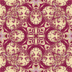 Baroque style floral wallpaper. Seamless vector pattern. Square tile.