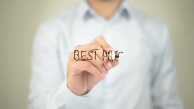 Best Price,  Man writing on transparent screen