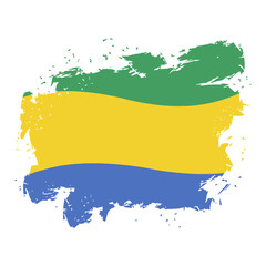 Gabon flag grunge style on white background. Brush strokes and i