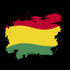 Bolivian flag grunge style on black background. Brush strokes an