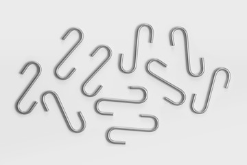 Metal hooks on white background