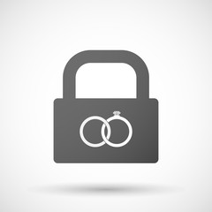 Isolated lock pad icon with  two bonded wedding rings