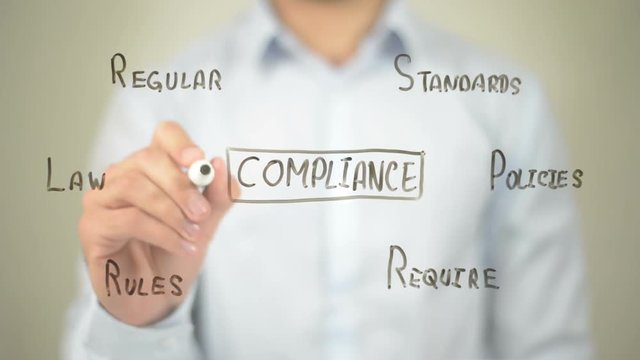 Compliance, Concept Clip Art,,  Man writing on transparent screen