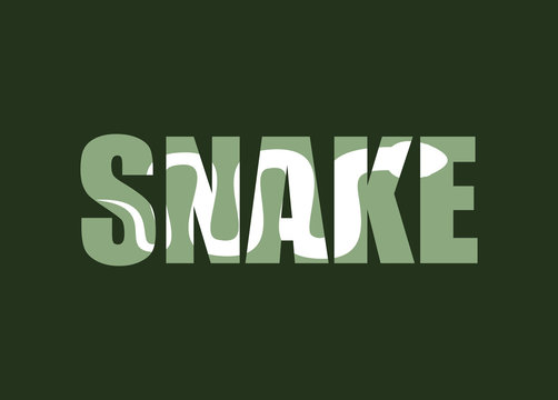 Snake. Silhouette of reptiles in text. Long poisonous reptile an