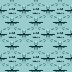 Seamless pattern. Vector background. Mosquito silhouette icons. Zika virus text