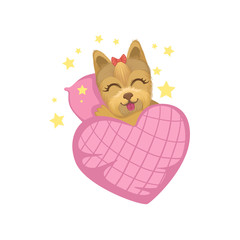 Puppy In Bed With Heart Shape Blanket