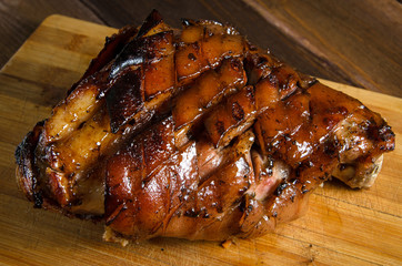 Roasted pork knuckle on the wood