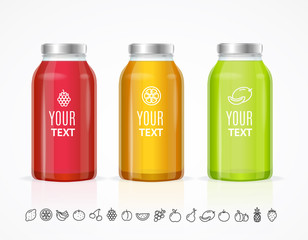 Colorful Juice Bottle Jar Template Set. Vector