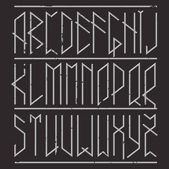Latin ABC alphabet in runic font style.