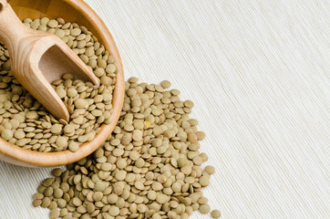 lentils, on wood, background, close up.