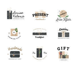 A set of logos for handmade. Signs with boxes for the holidays. - 111397897