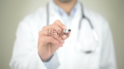 Health Care, Doctor writing on transparent screen - Powered by Adobe