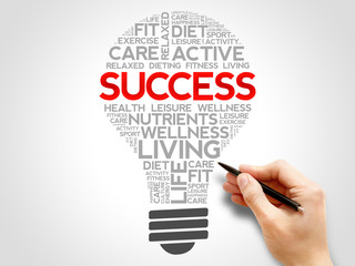SUCCESS bulb word cloud, health concept