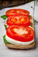 Ciabata with mozzarella, tomato and basil