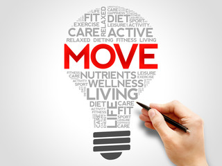 MOVE bulb word cloud, health concept