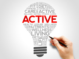 ACTIVE bulb word cloud, health concept