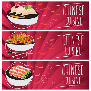 Set of banners for theme chinese cuisine with different tastes f