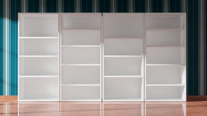 Empty white bookcase, 3d rendering