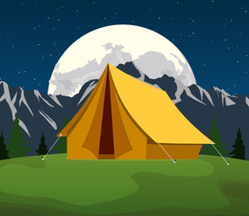 Tourist tent  under the moon and stars 