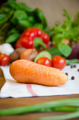carrot and vegetables on a white tablecloth