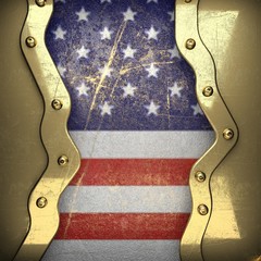 golden background painted to US flag. 3D illustration