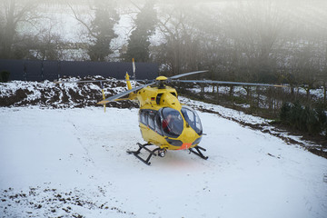 Rettungshubschrauber landet auf schneebedecktem Feld © Bernhard Schmerl