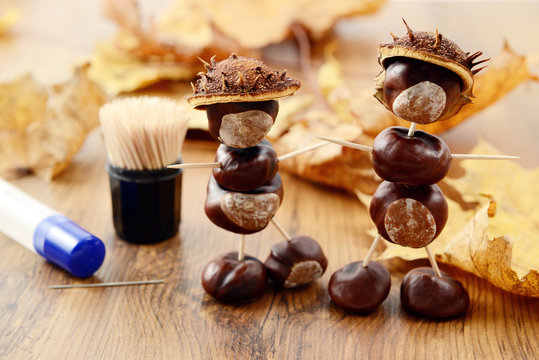 to tinker handmade figures of chestnuts and glue