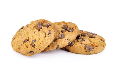 Chocolate chip cookie on white background with clipping path