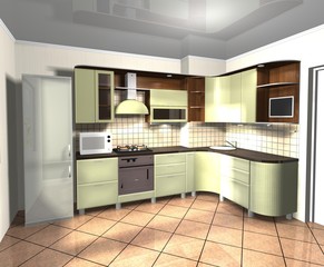 kitchen modern green brown wooden 
