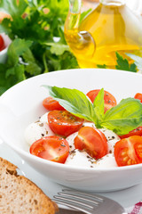 fresh salad with mozzarella and cherry tomatoes, close-up