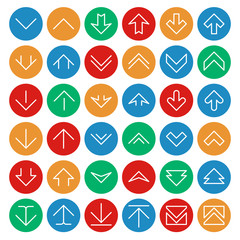 Vector up and down arrows on circle color buttons. Download  upload symbols