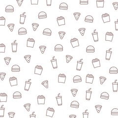 burger, pizza, french fries and soft drink seamless background 