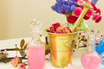 aromatherapy - dry flowers and potions