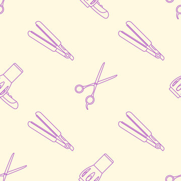 deco hairdresser tools seamless pattern.