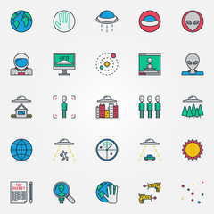 UFO and aliens flat icons