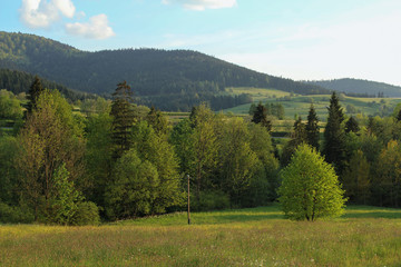 Obrazy na Plexi  wiejski krajobraz w Gorcach, Polska
