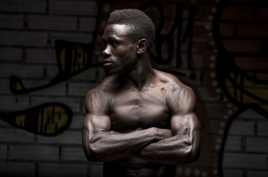 Portrait of a black man bodybuilder