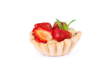 Baked strawberry dessert with cream. Sweet strawberry tart isola