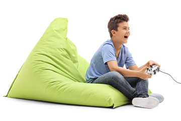 Joyful boy playing video games