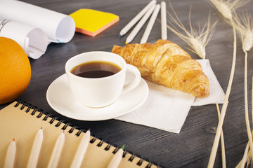 Closeup of coffee and food