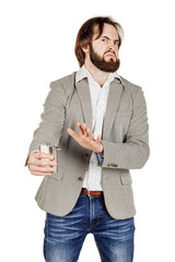 man holding alcohol flask