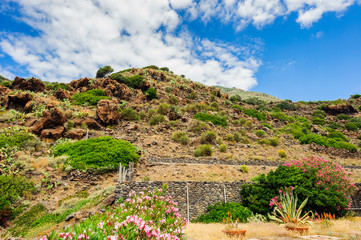 A rocky terrace shore of Alicudi island.