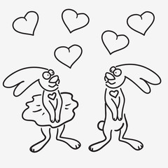 cute sketch doodle rabbits isoleted on white background