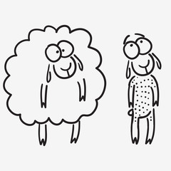 cute sketch doodle sheep isoleted on white background