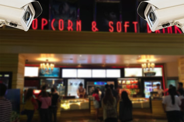 CCTV Security Camera operating in center sale ticket and food fo