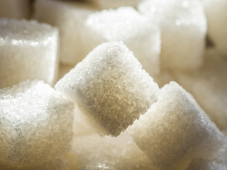 Close up shot of white refinery sugar.
