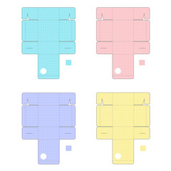 Pattern of pastel color square boxes, blue, yellow, pink and purple, on white background
