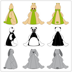 Cute animal beanbag cartoon character of hippopotamus, panda and rabit isolated on white background