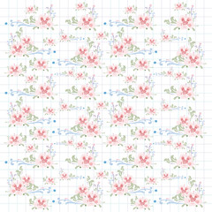 Pastel colors floral pattern on grid background