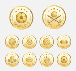 Set of various golden sport badge, label, emblem, icon in vector